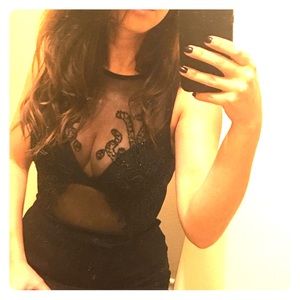 Windsor mesh beaded blk beaded bodysuit with v bk